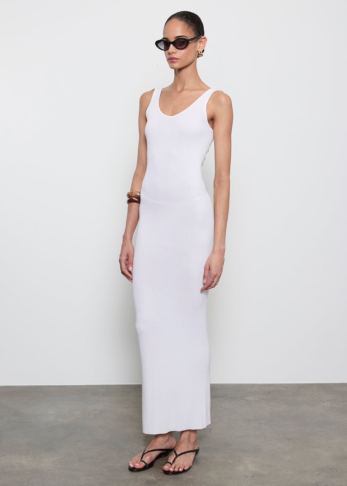 Silk Rib Maxi Dress | White