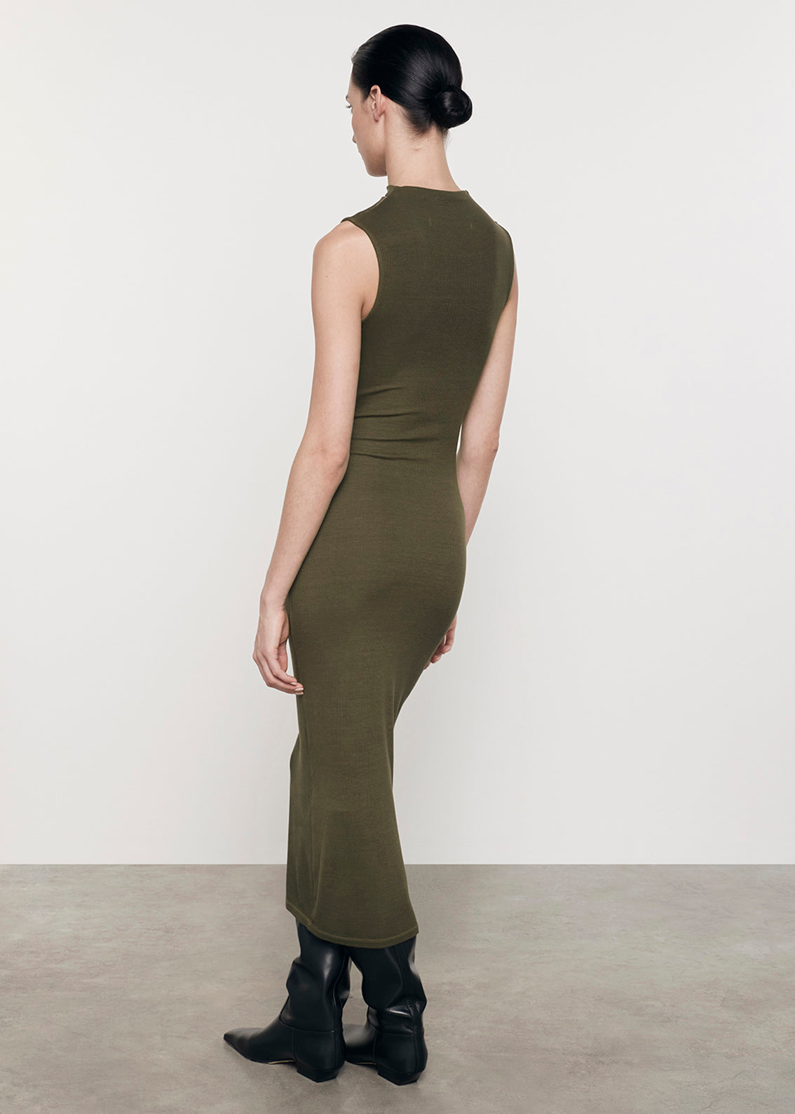 Silk Rib Sleeveless Twist Dress | Army Green