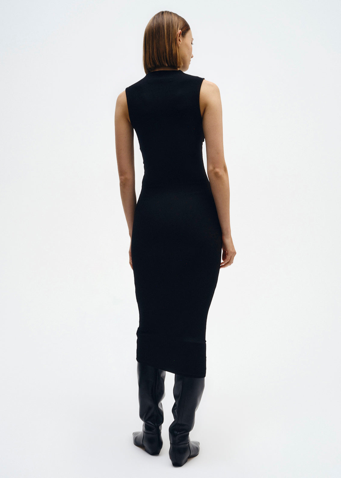 Silk Rib Sleeveless Twist Dress | Black