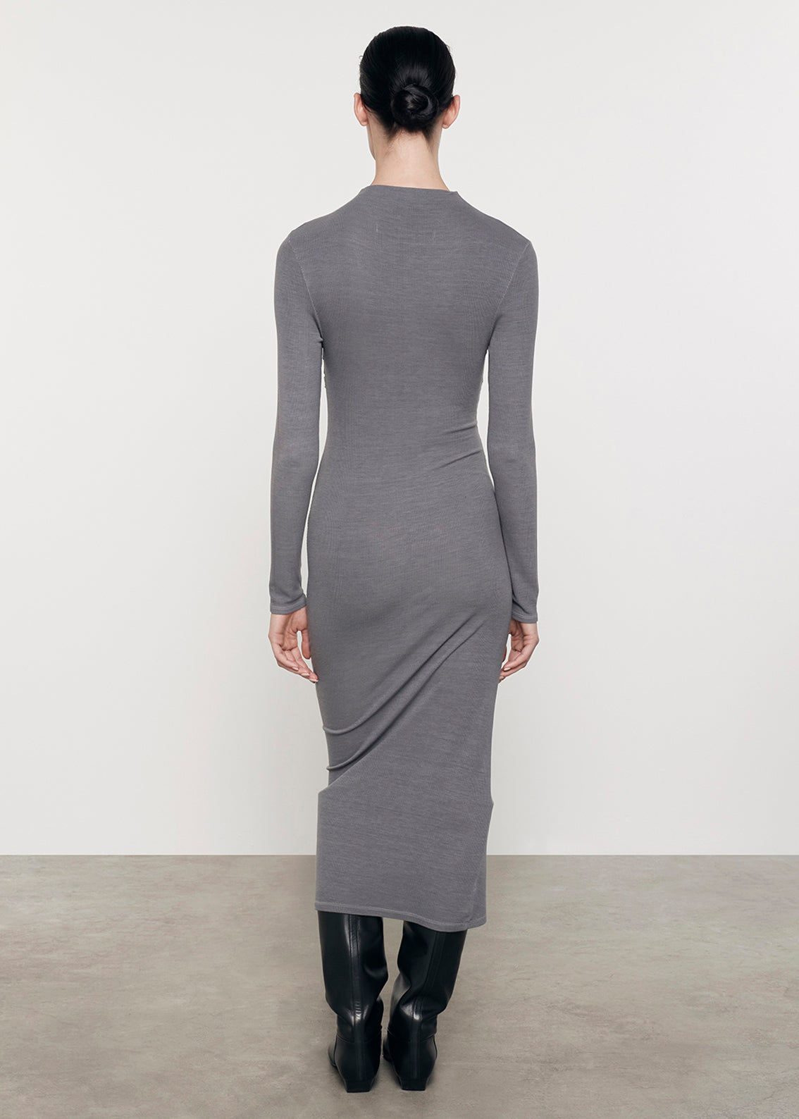 Silk Rib L/S Twist Midi Dress | Castle Rock