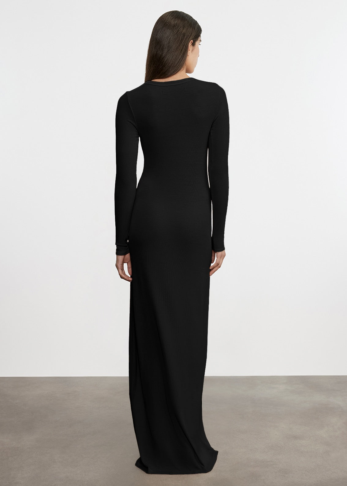 Silk Rib Crewneck Fluid Dress | Black