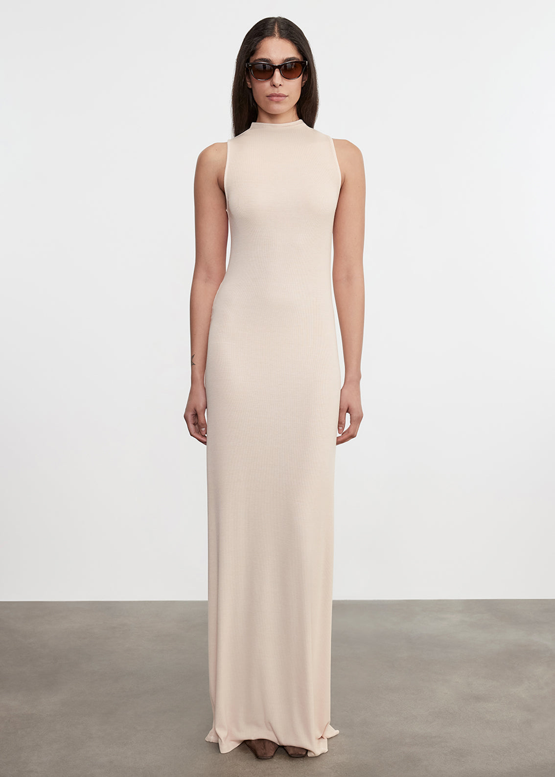Silk Rib Mockneck Fluid Dress | Fawn