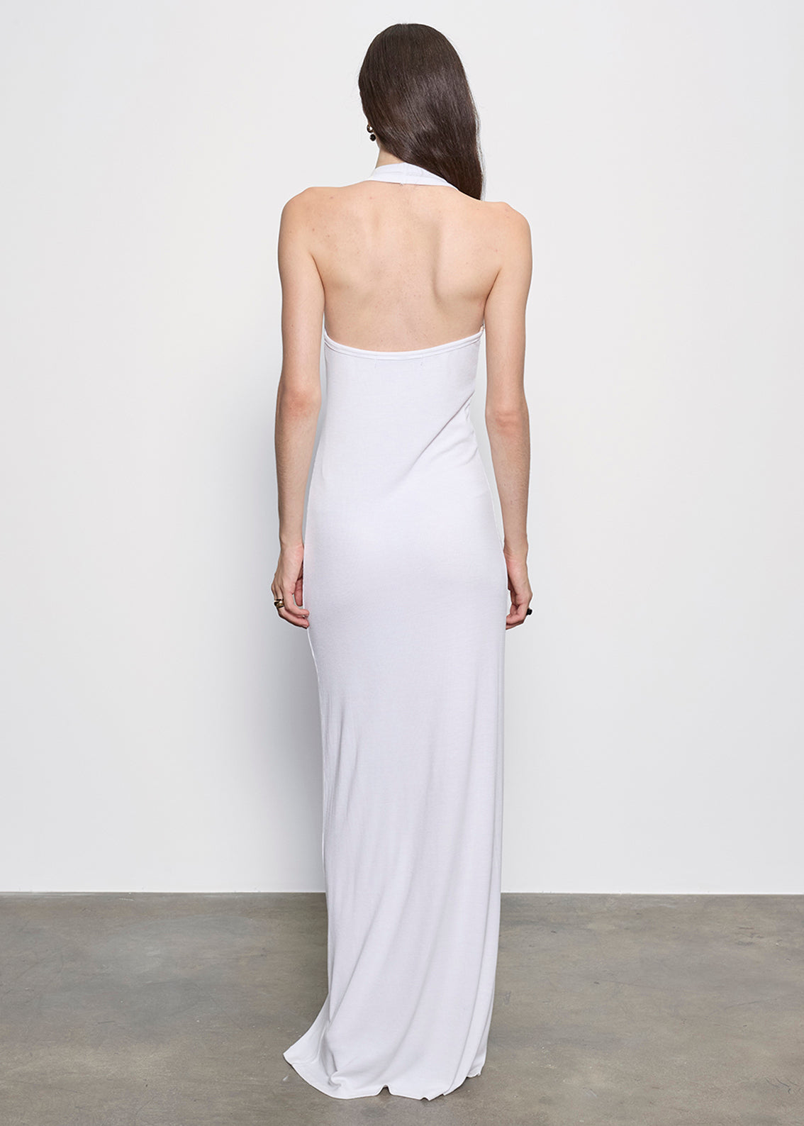 Silk Rib U Halter Fluid Maxi Dress | White