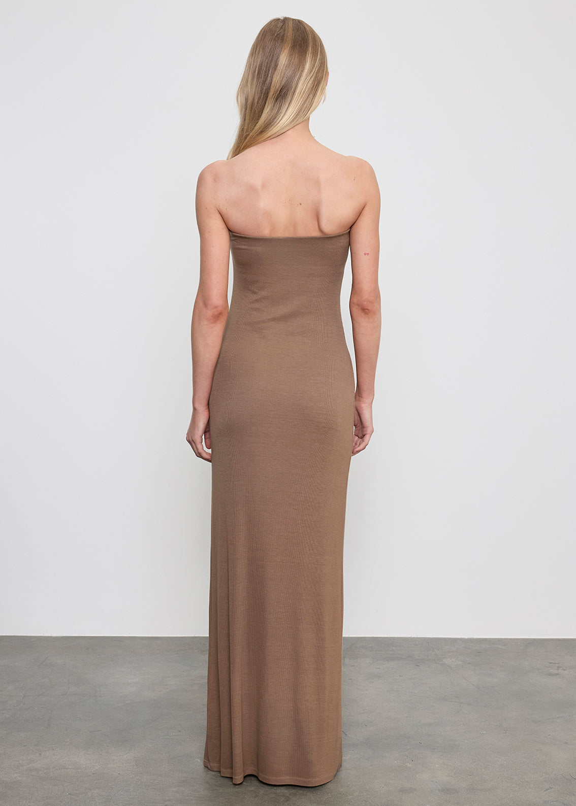 Silk Rib Strapless Fluid Dress | Army