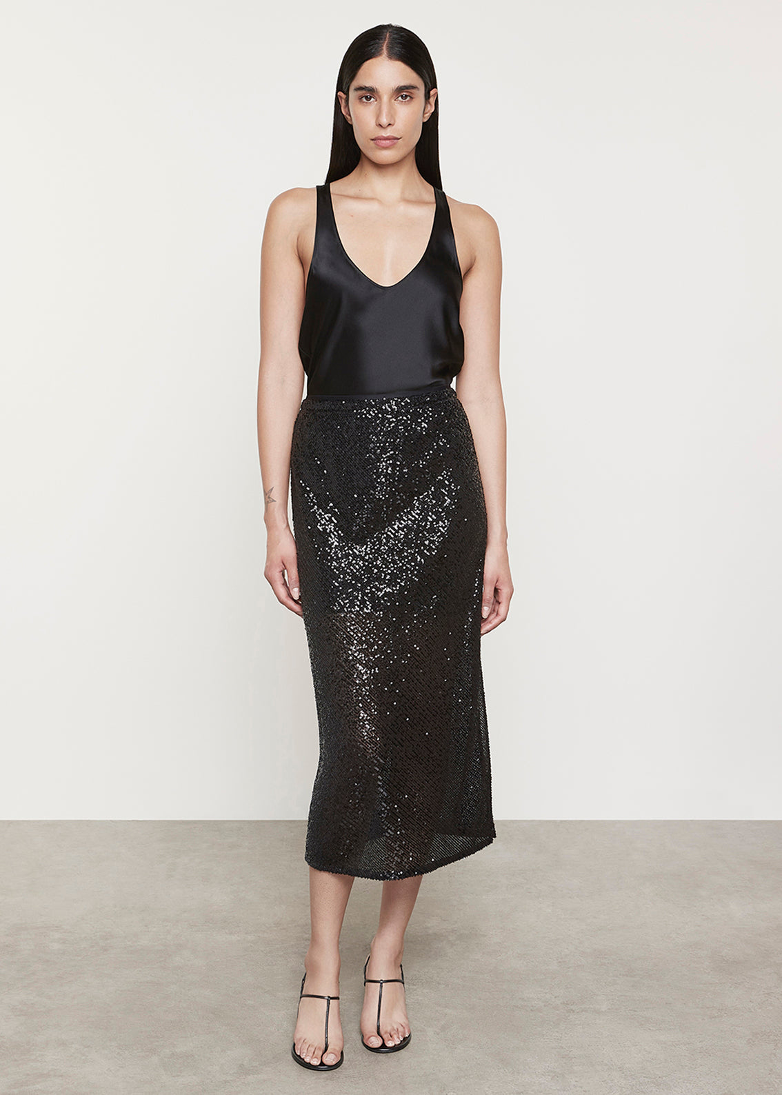 Enza Costa Sequin Skirt Black Front