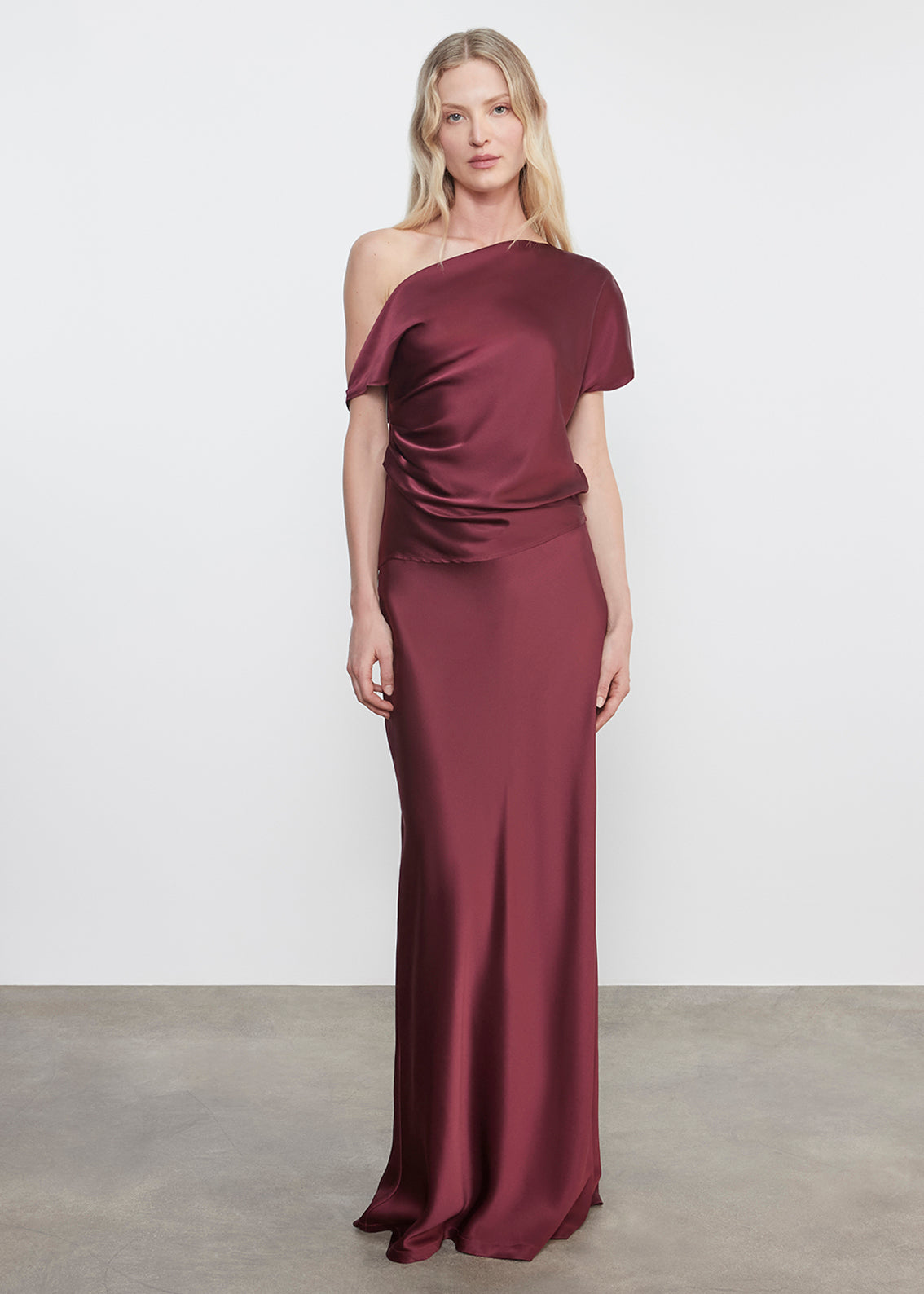 Silk Satin Asymmetrical Drape Top | Carmine – Enza Costa