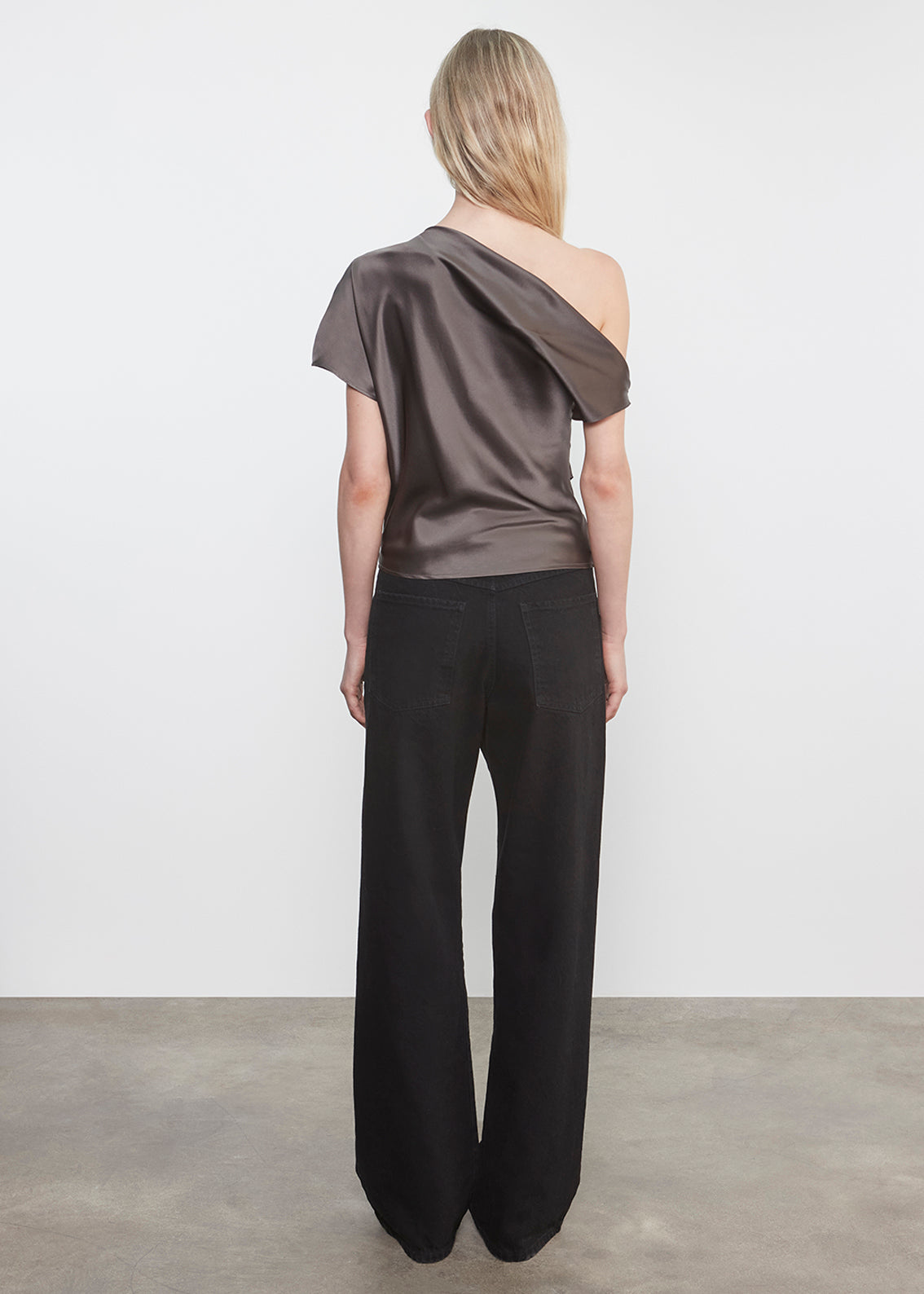 Silk Satin Asymmetrical Drape Top | Gunmetal – Enza Costa