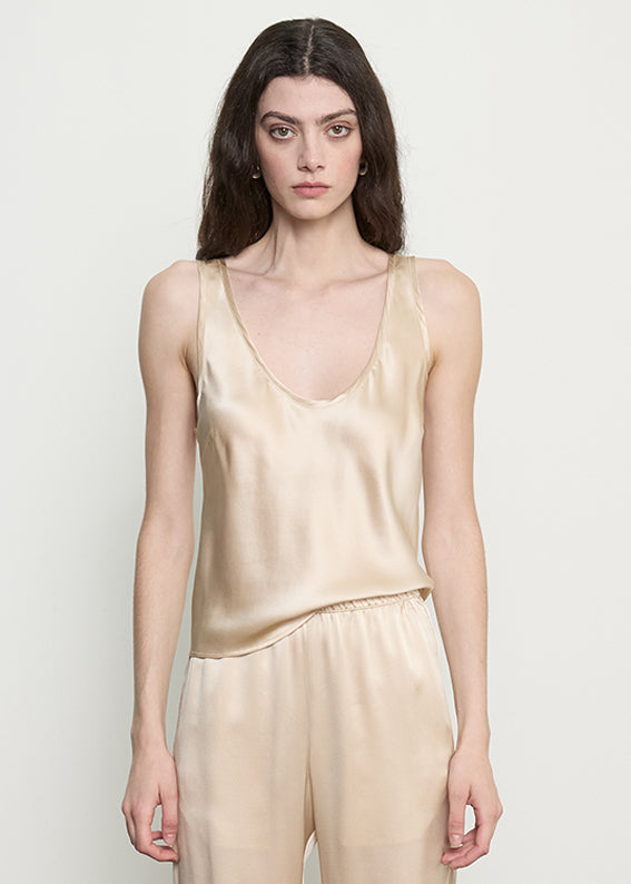 Silk Satin U Tank | Alabaster