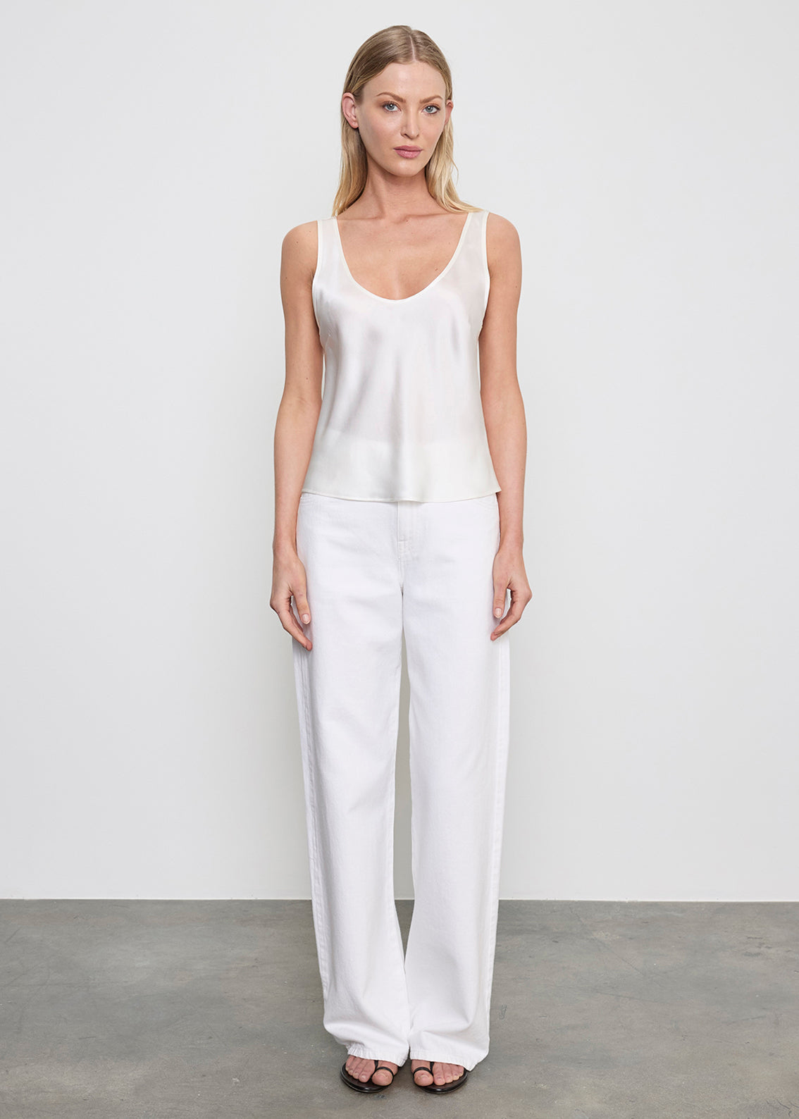 Silk Satin U Tank | Off White