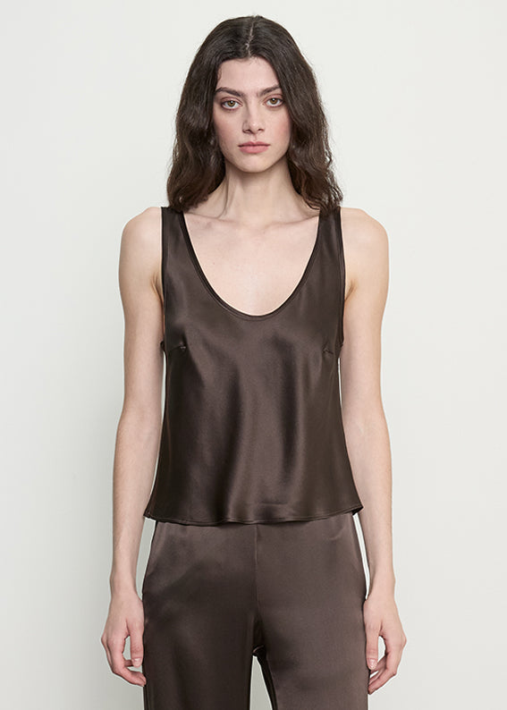 Silk Satin U Tank | Olive Bronze