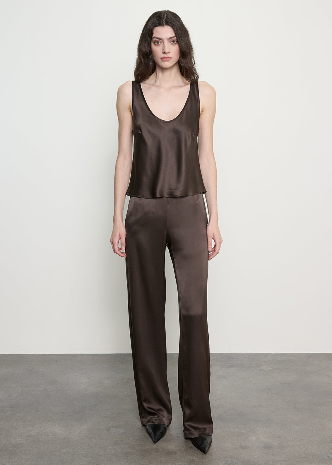 Silk Satin U Tank | Olive Bronze