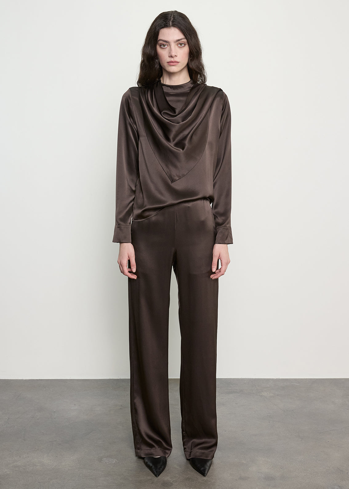 Silk Satin Bandana Blouse | Olive Bronze