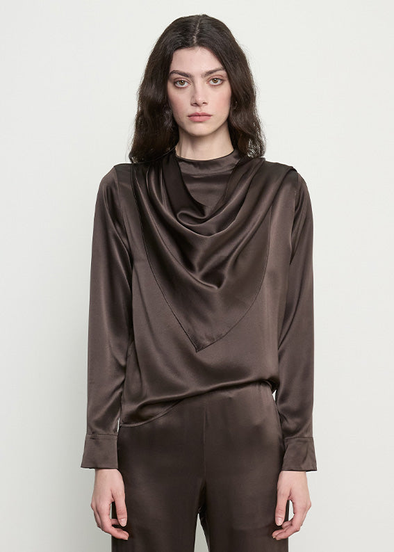 Silk Satin Bandana Blouse | Olive Bronze