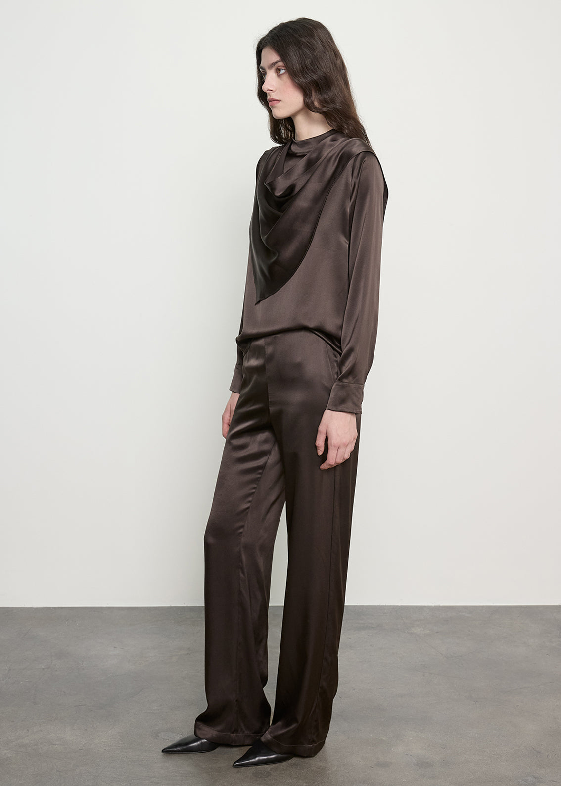 Silk Satin Bandana Blouse | Olive Bronze
