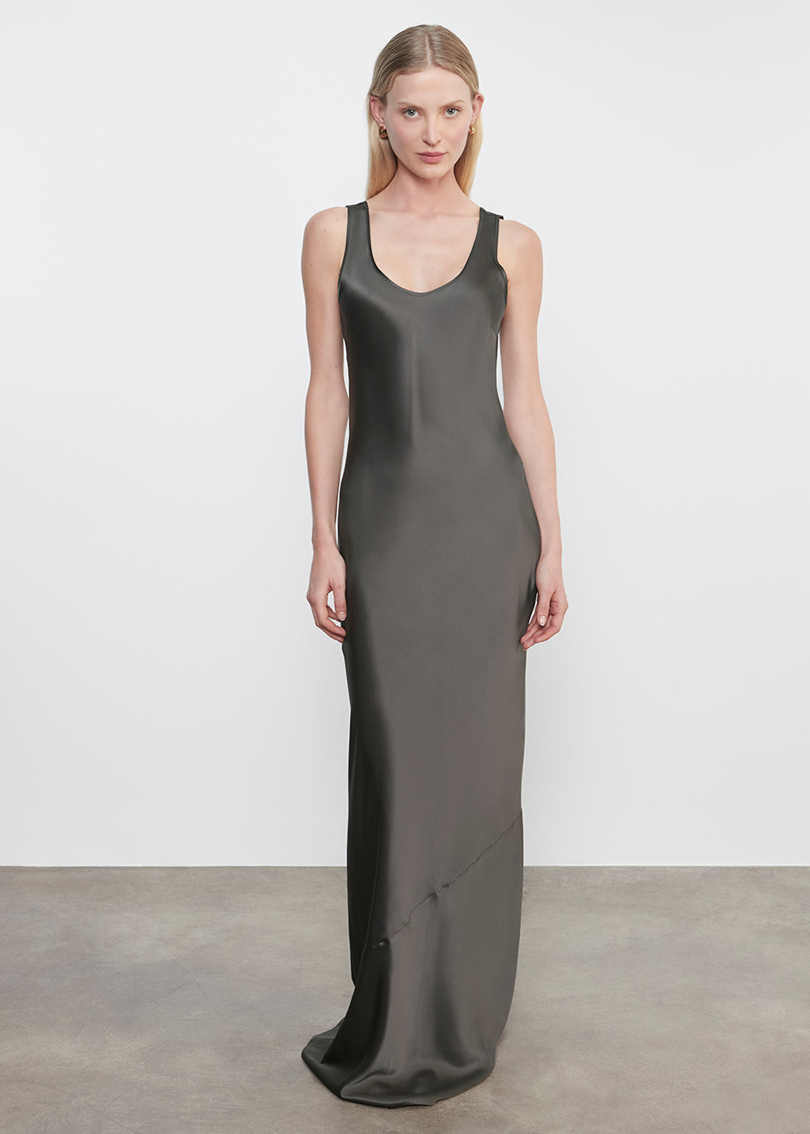 Silk Satin Tank Dress | Gunmetal
