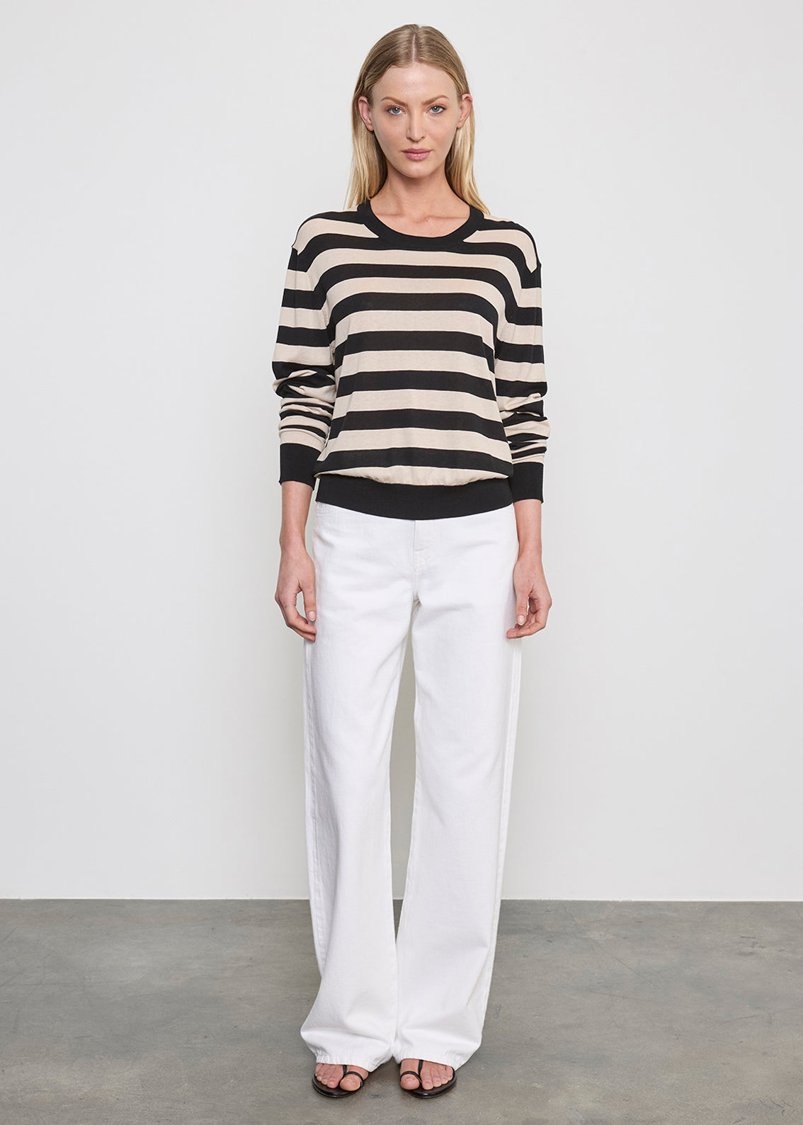Stripe Silk Knit Crew |  Black/Wheat Stripe
