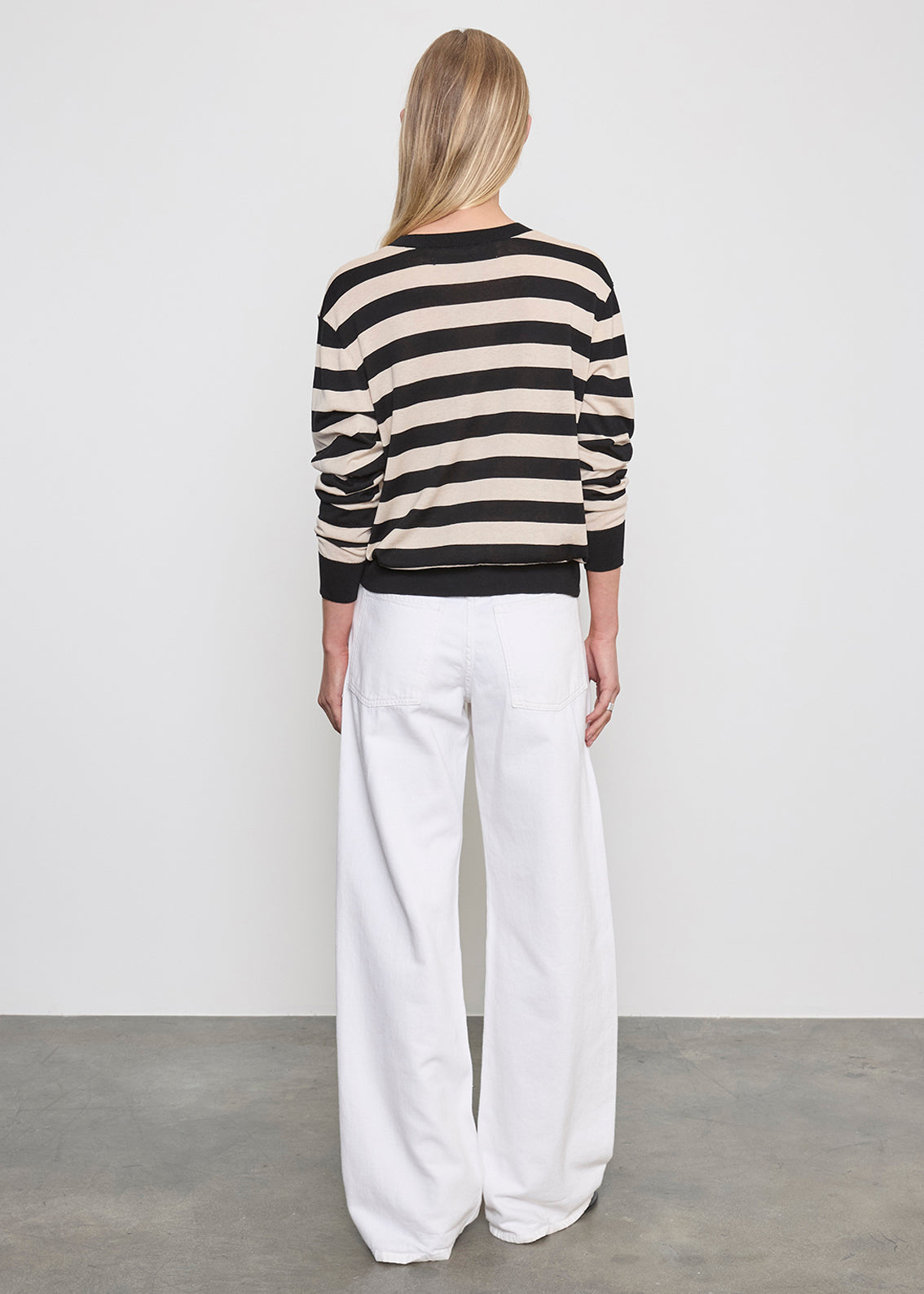 Stripe Silk Knit Crew |  Black/Wheat Stripe