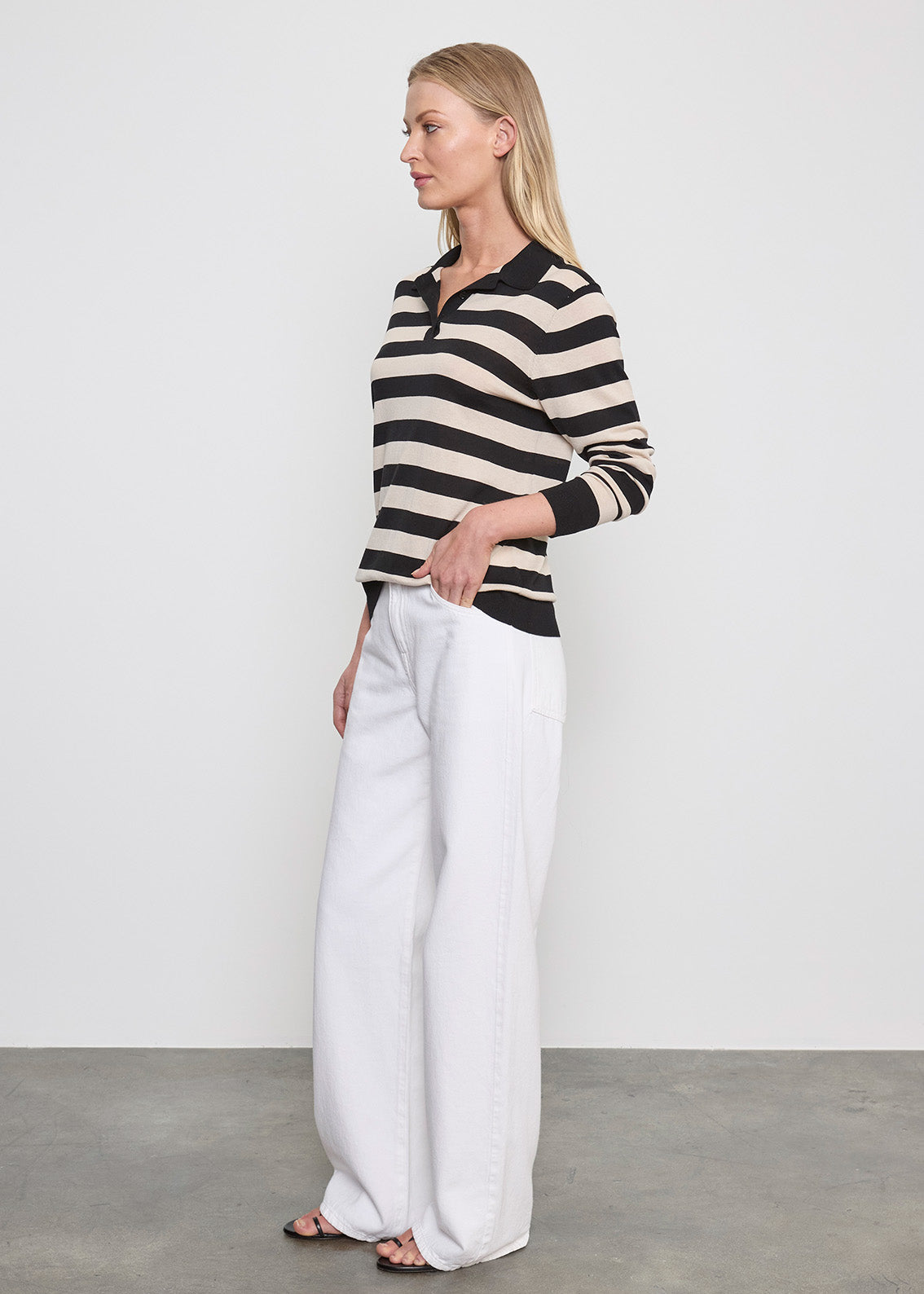 Stripe Silk Knit Polo | Black Wheat Stripe