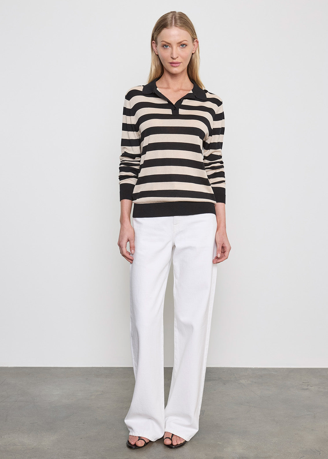 Stripe Silk Knit Polo | Black Wheat Stripe