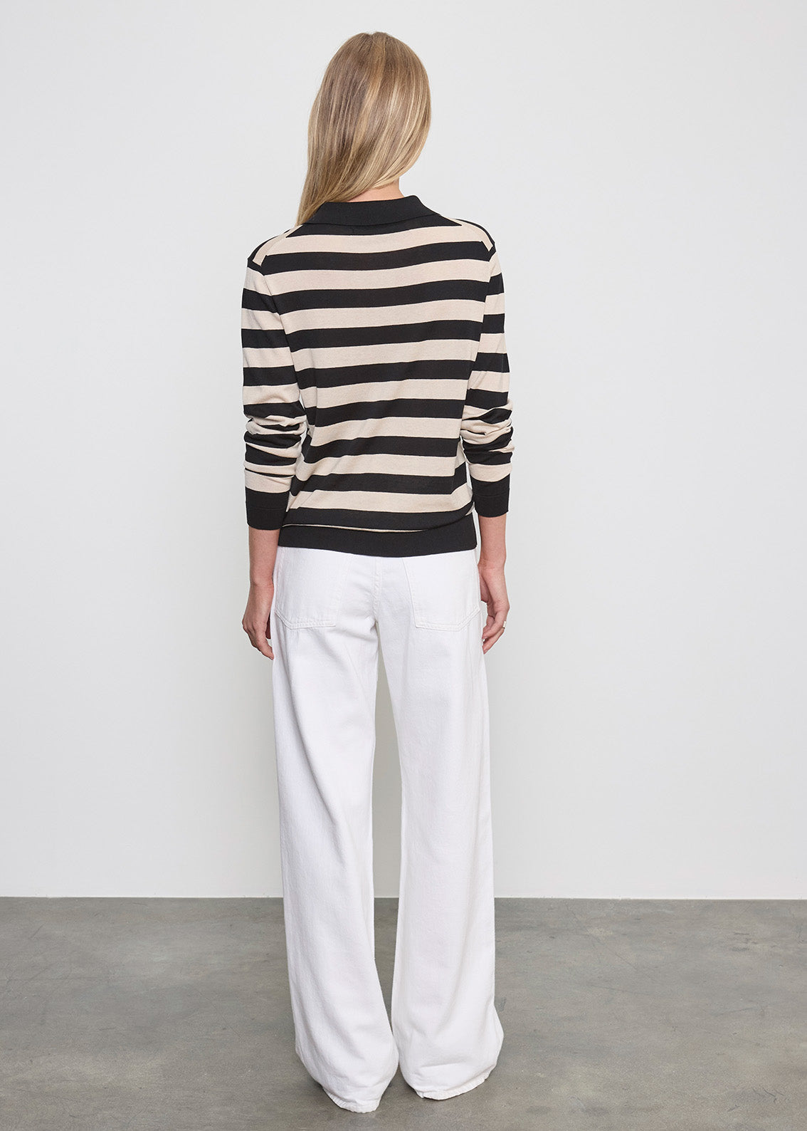 Stripe Silk Knit Polo | Black Wheat Stripe