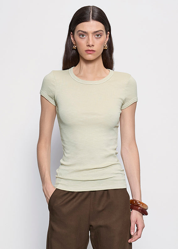 Textured Rib Cap Sleeve Crew | Beach Glass