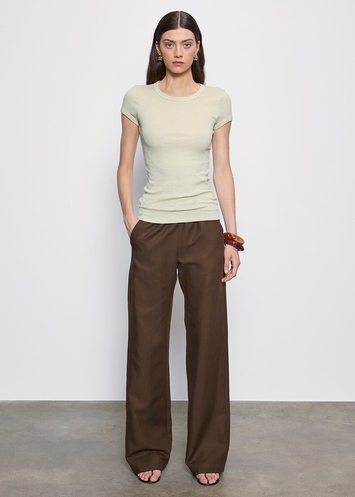 Textured Rib Cap Sleeve Crew | Beach Glass