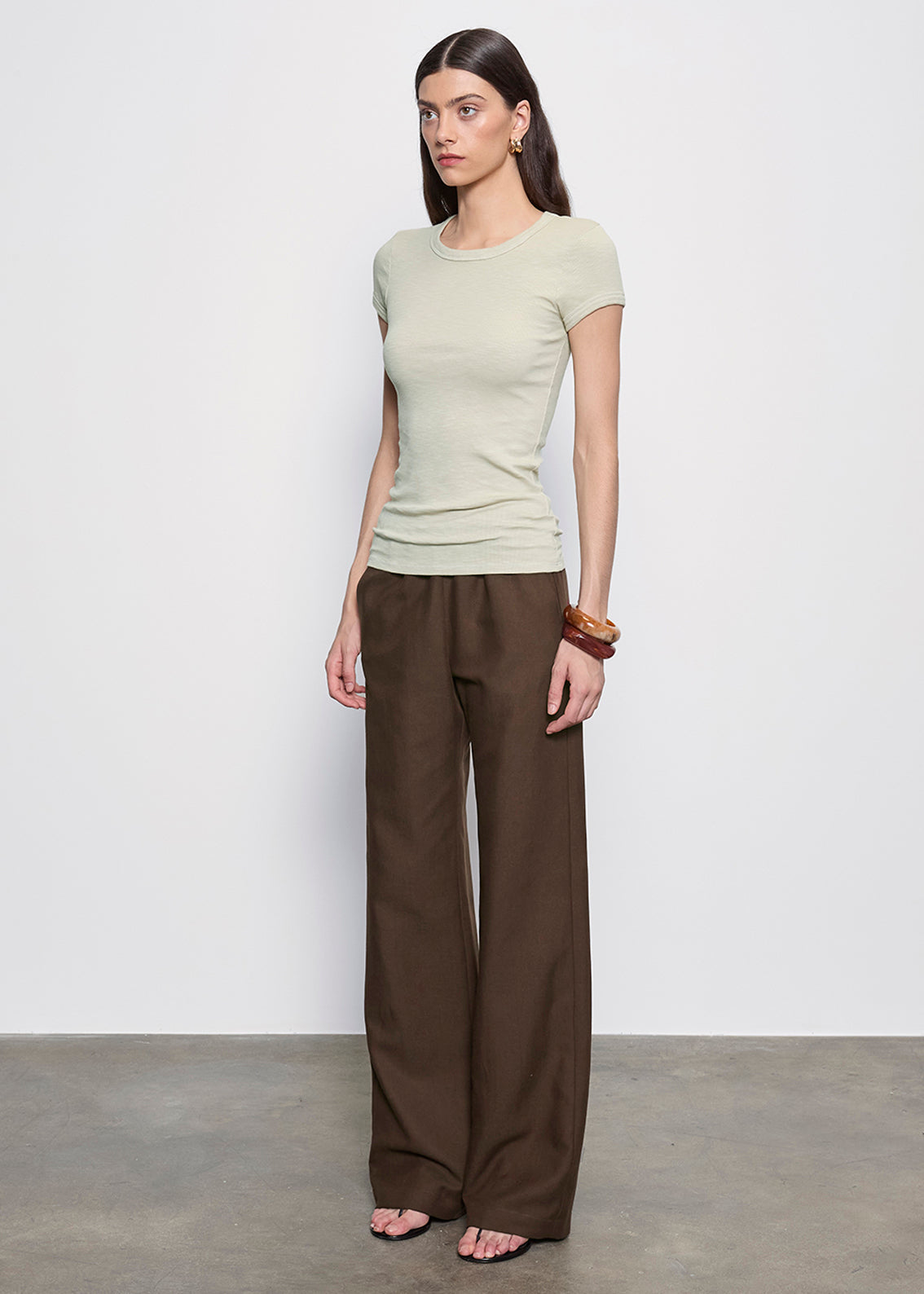 Textured Rib Cap Sleeve Crew | Beach Glass