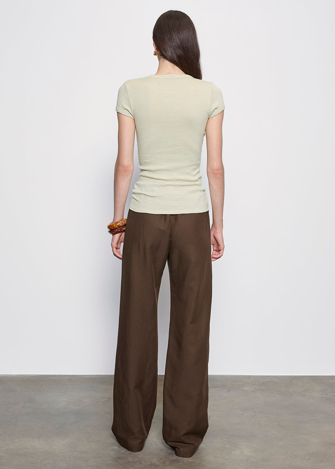 Textured Rib Cap Sleeve Crew | Beach Glass