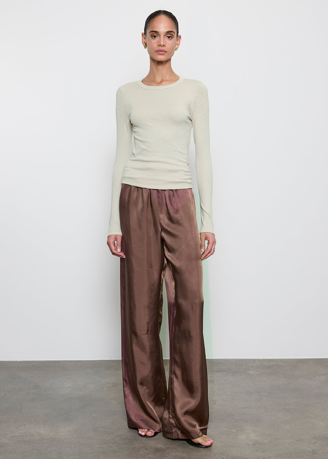Textured Rib L/S Crew | Beach Glass