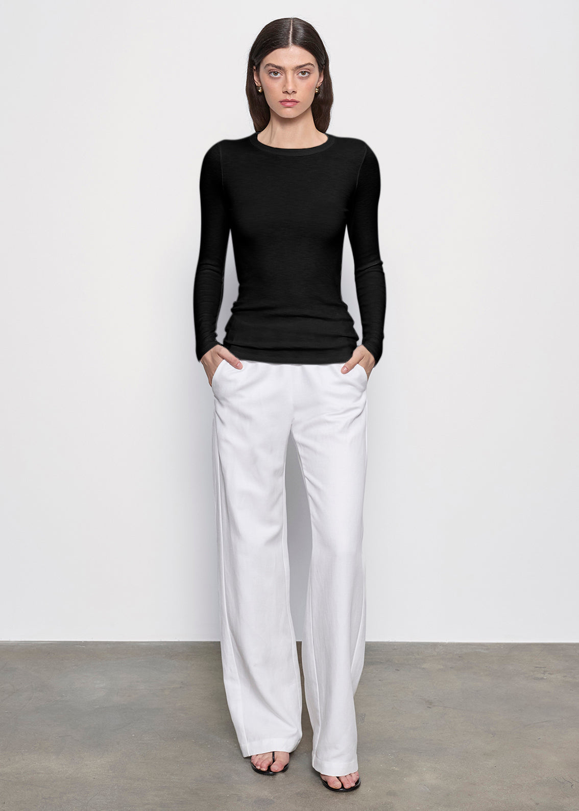 Textured Knit L/S Crew | Black