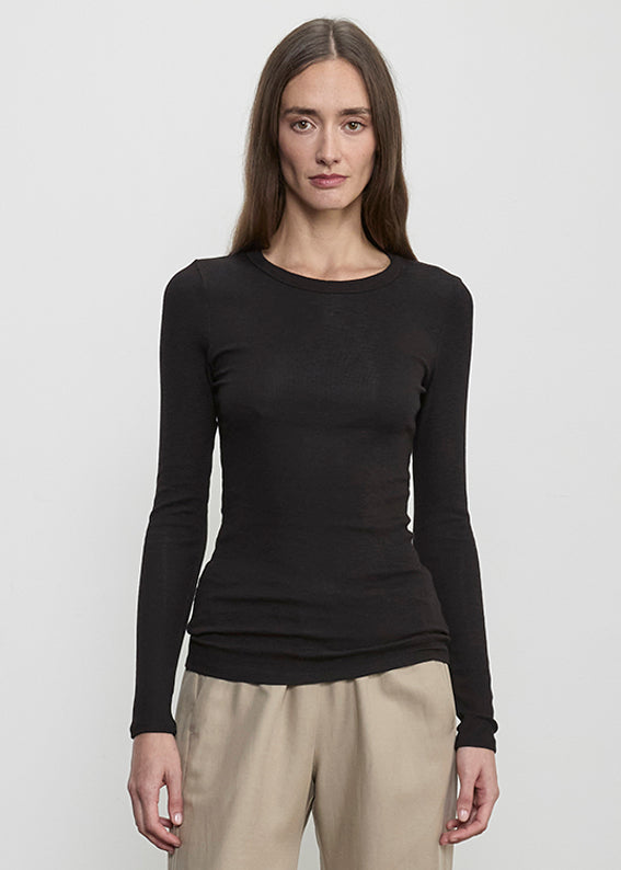 Textured Knit L/S Crew | Black