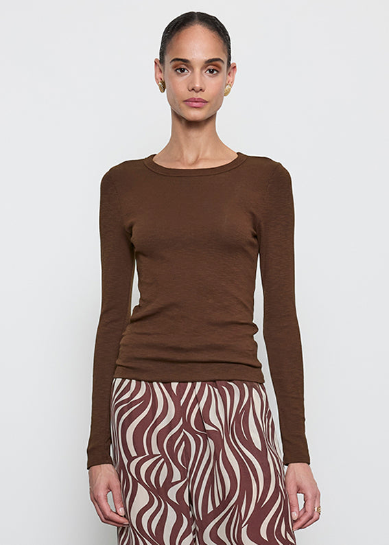 Textured Rib L/S Crew | Chocolate