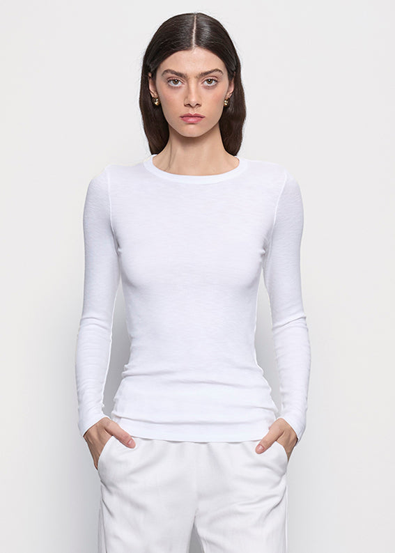 Textured Knit L/S Crew | White