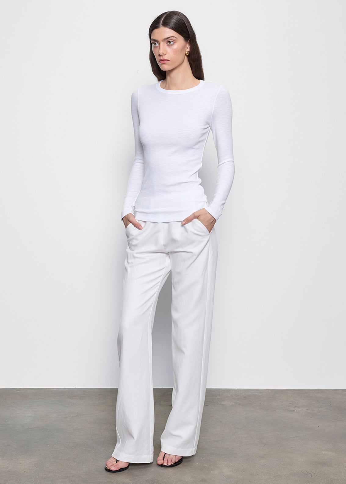 Textured Knit L/S Crew | White