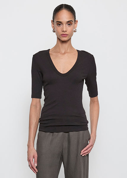 Textured Knit Half Sleeve U | Black – Enza Costa