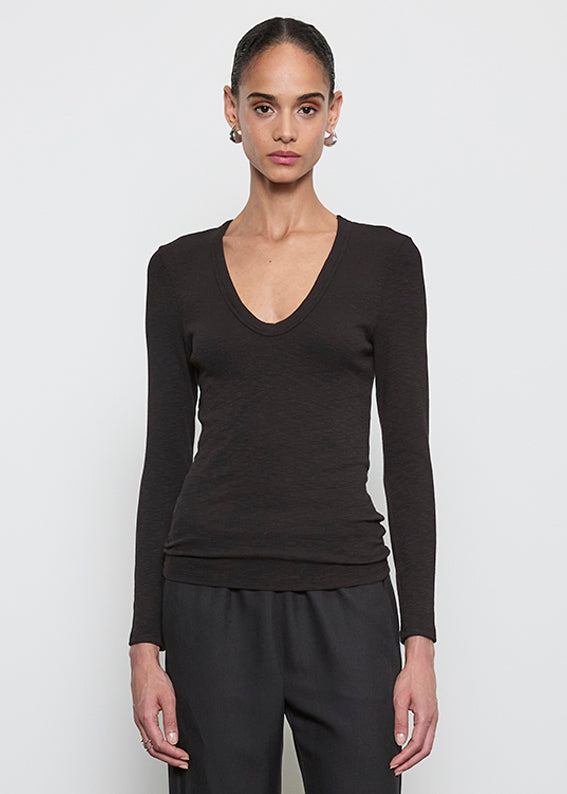 Textured Knit L/S U | Black