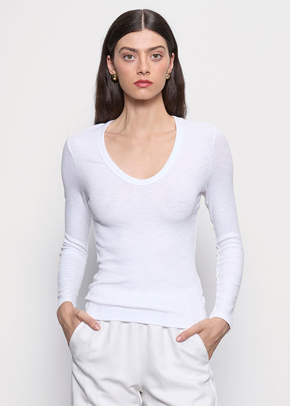 Textured Knit L/S U | White