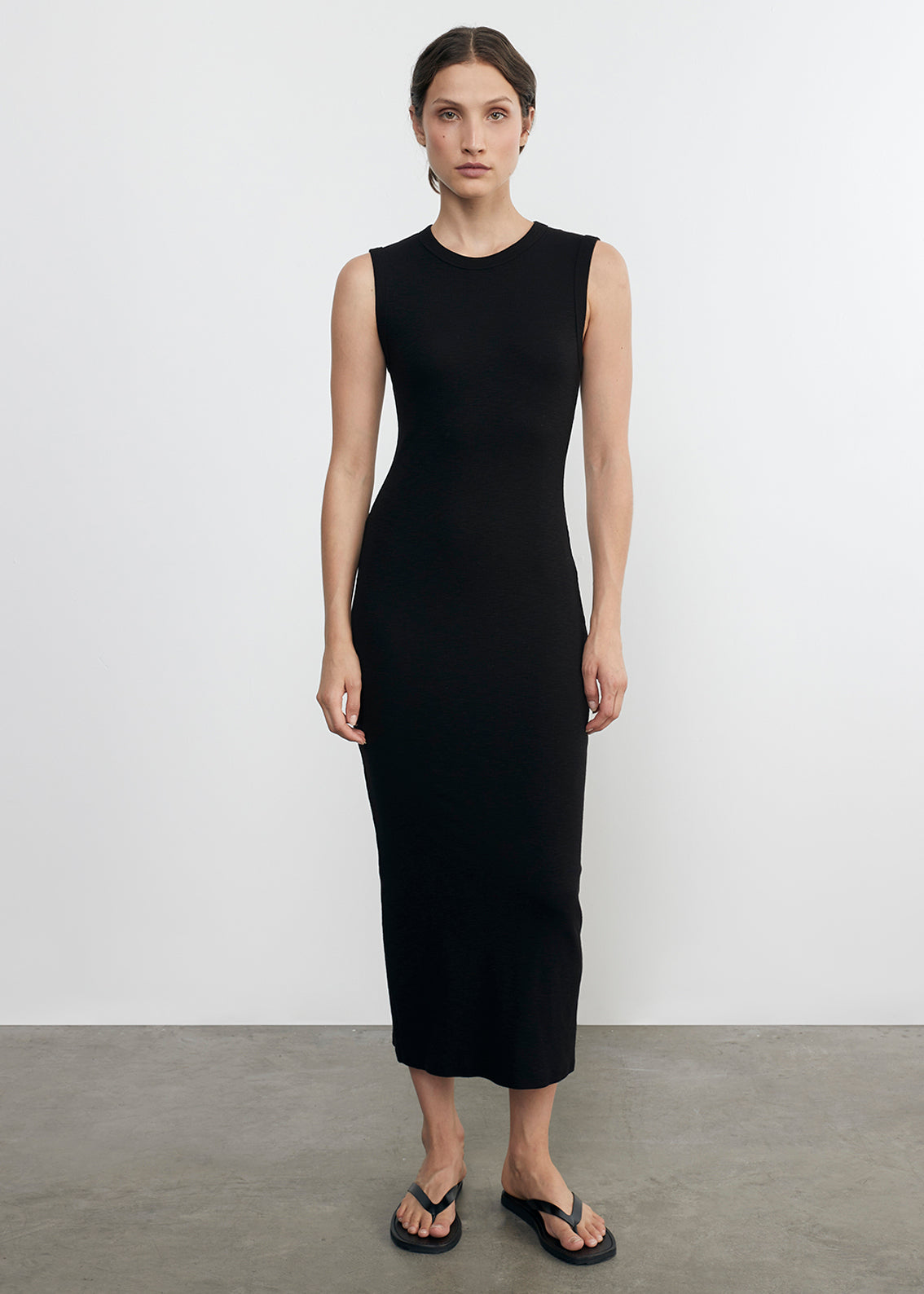 Textured Rib Sleeveless Maxi Dress | Black