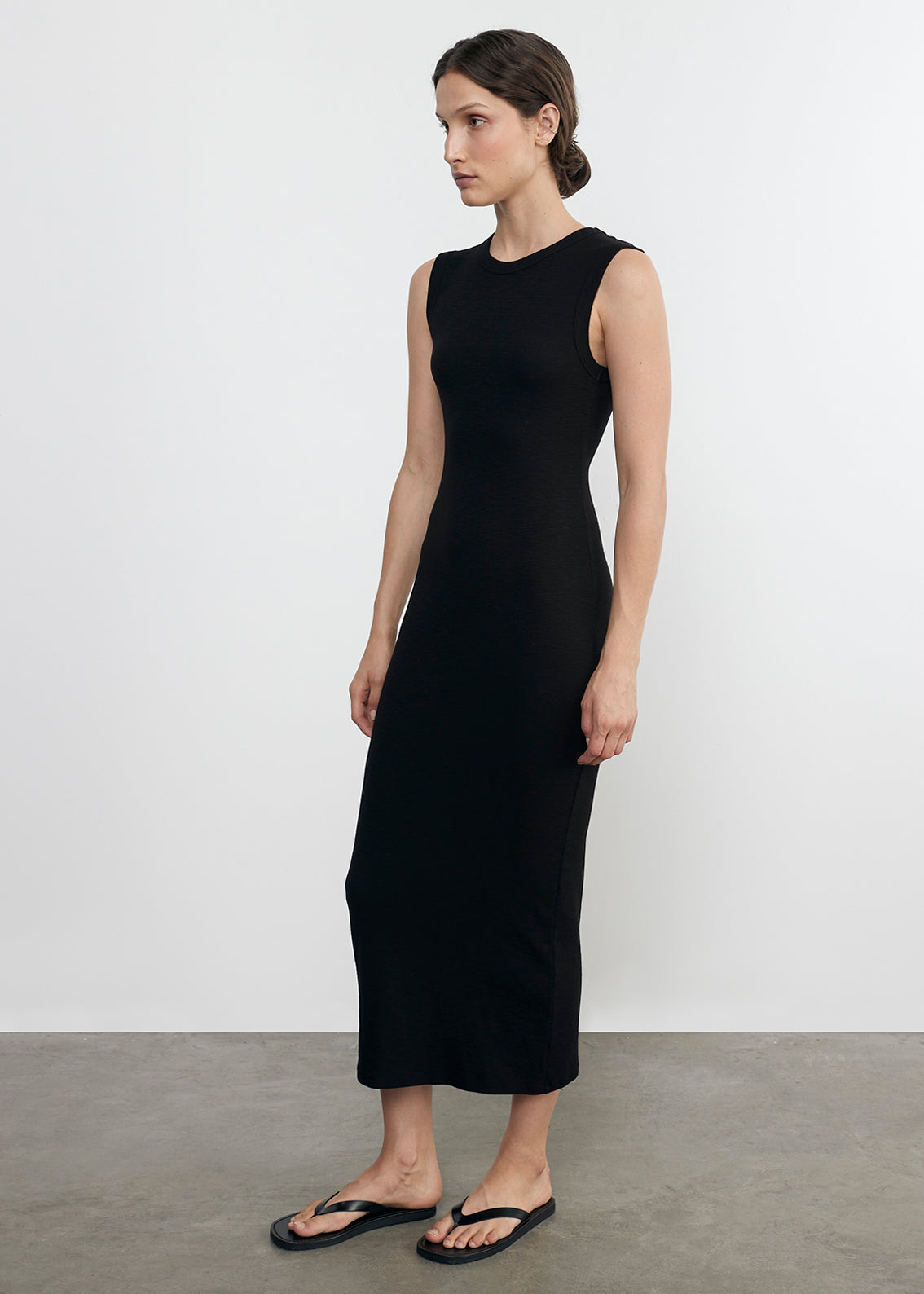 Textured Rib Sleeveless Maxi Dress | Black