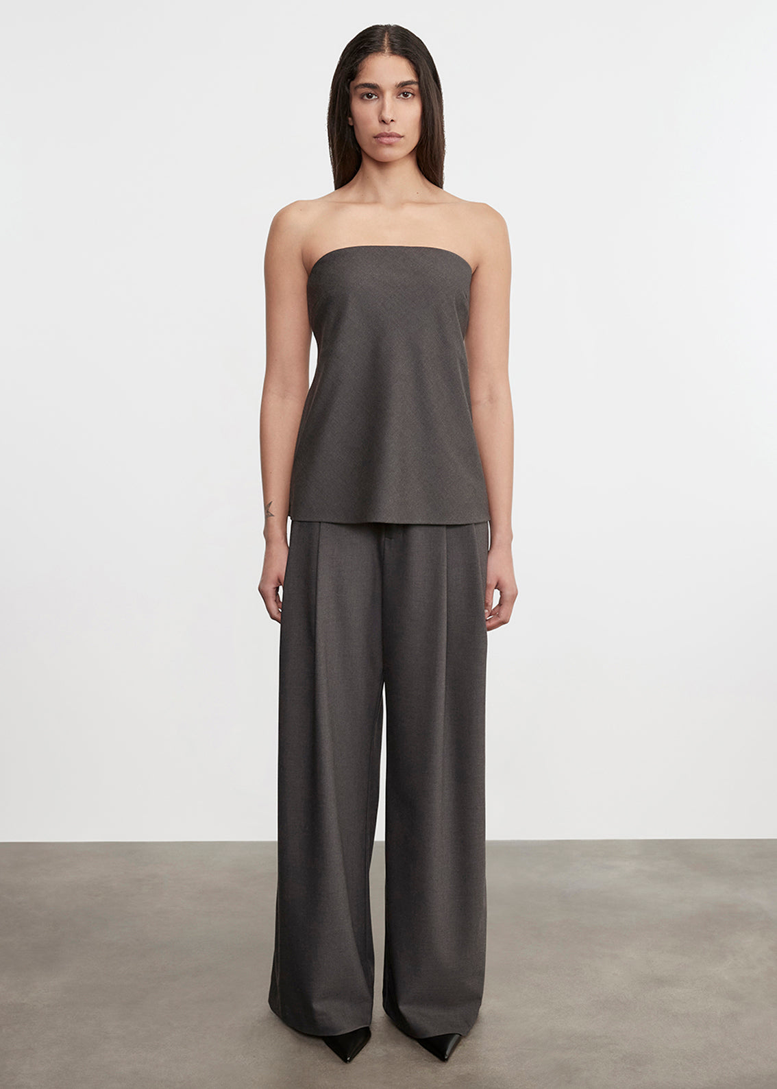 Easy Pleated Wide Leg Trouser | Charcoal