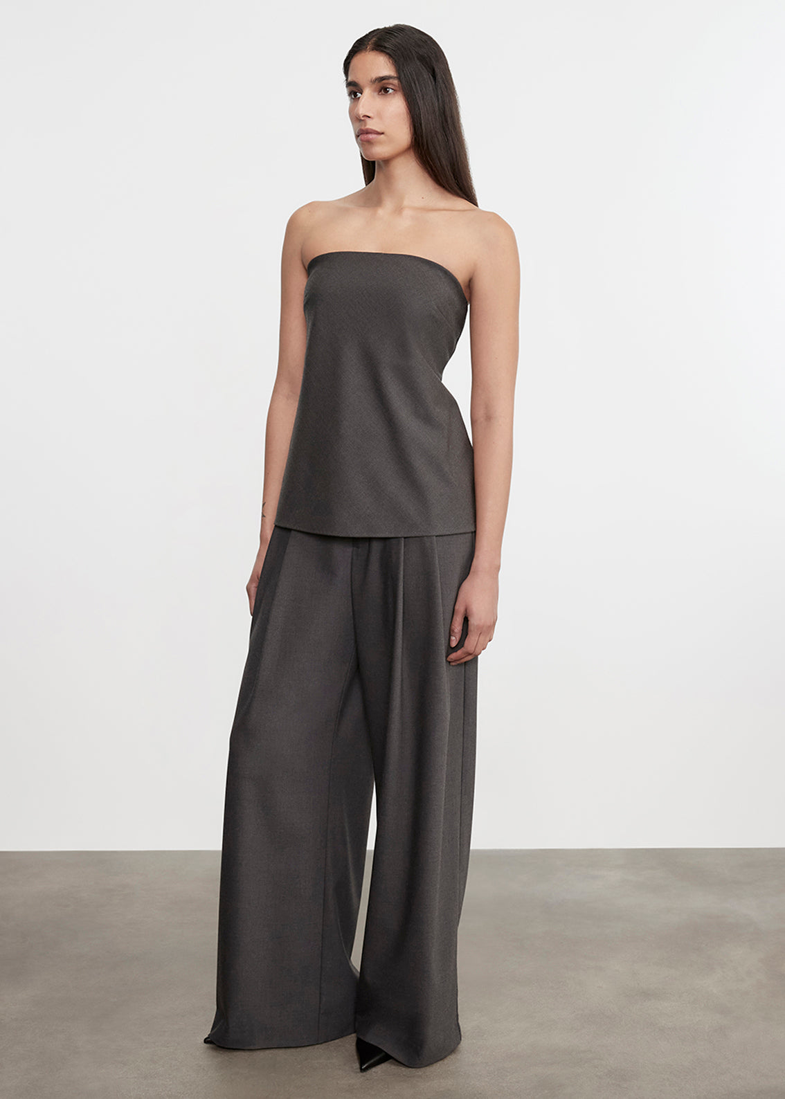 Easy Pleated Wide Leg Trouser | Charcoal