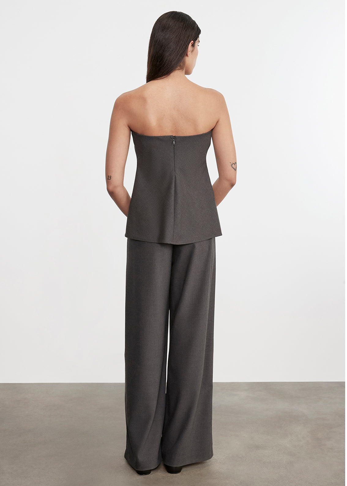 Easy Pleated Wide Leg Trouser | Charcoal