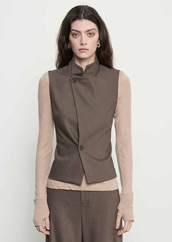 Suiting Hi-Neck Vest | Brown Heather
