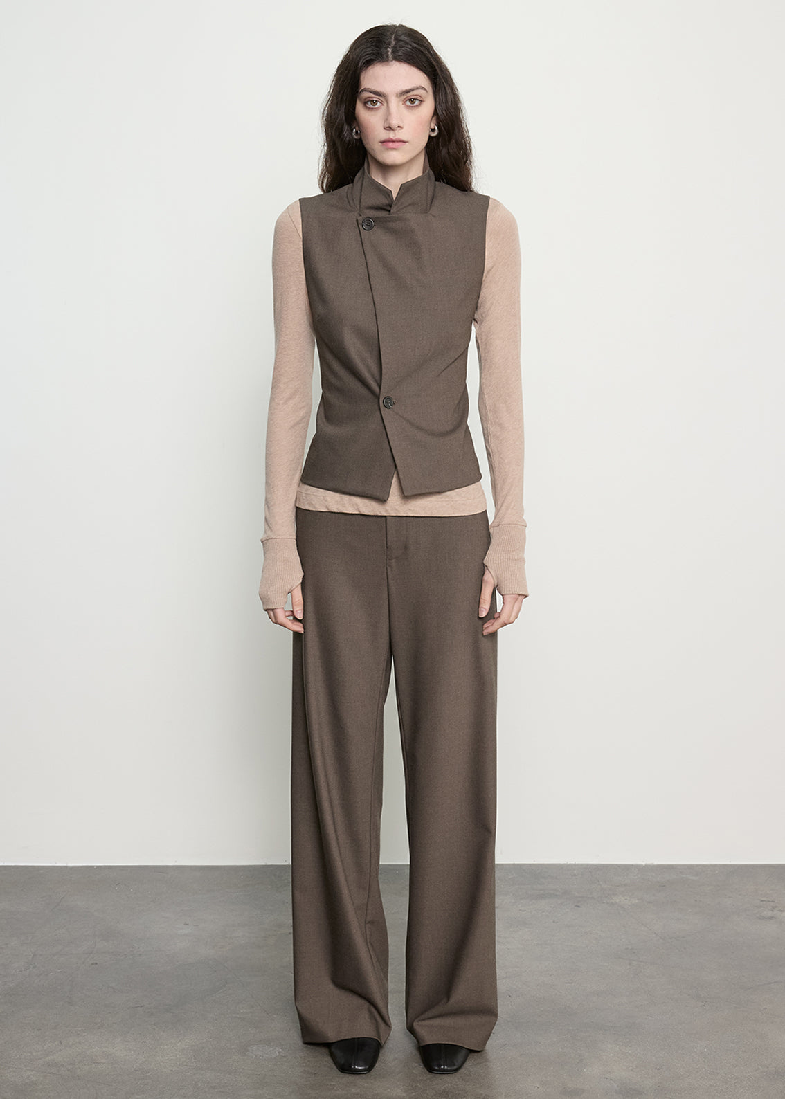 Suiting Hi-Neck Vest | Brown Heather