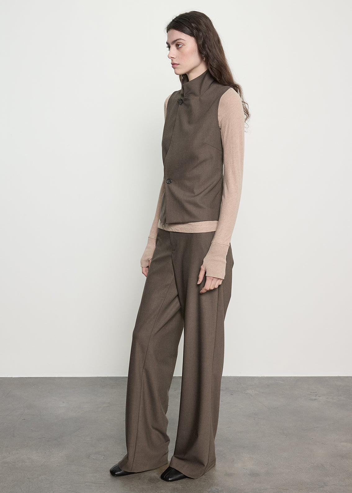 Suiting Hi-Neck Vest | Brown Heather