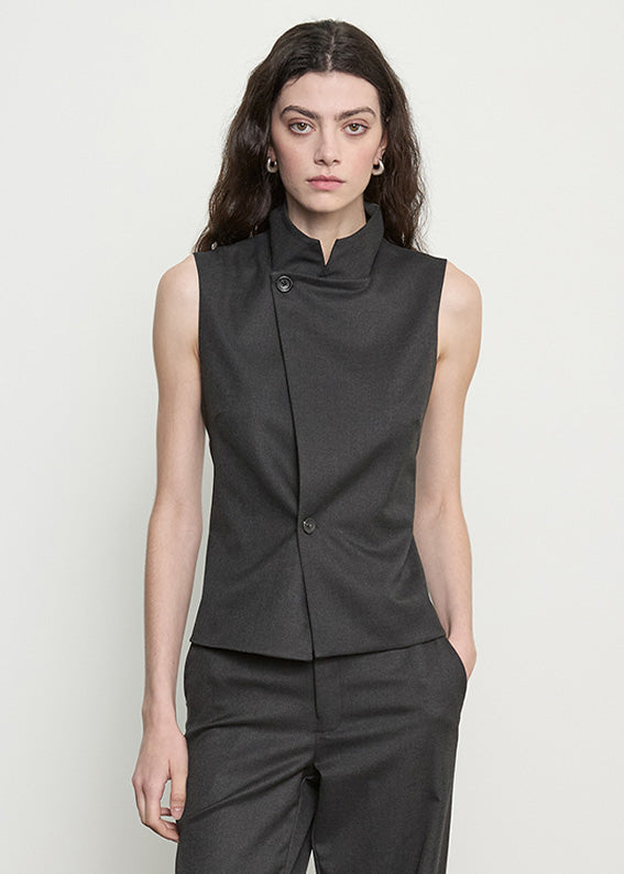 Suiting Hi-Neck Vest | Dark Charcoal