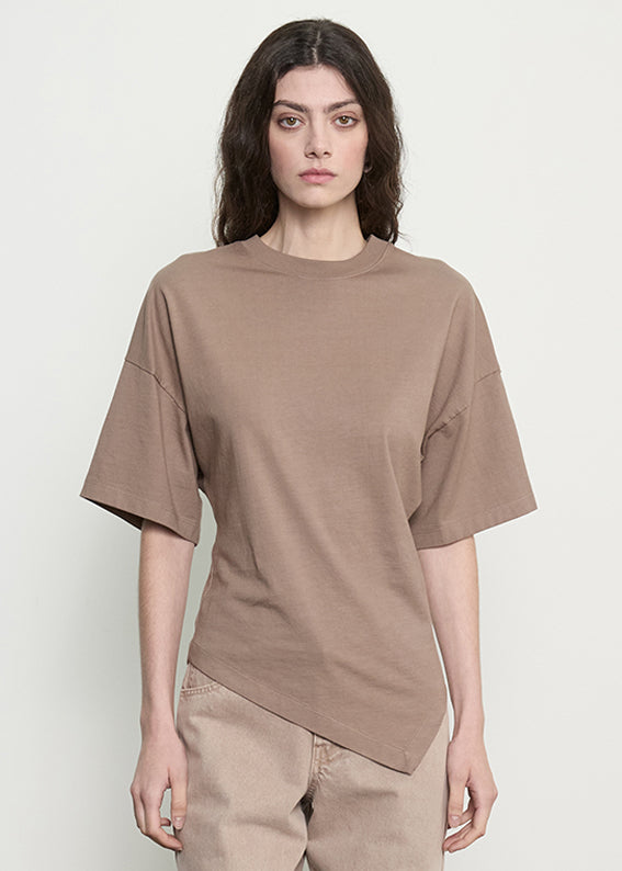 Supima Structured Jersey Asymm Tee | Walnut