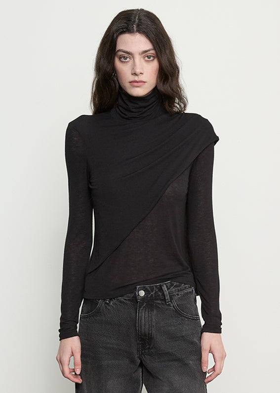 Sheer Cashmere Jersey Bandana Turtleneck | Black