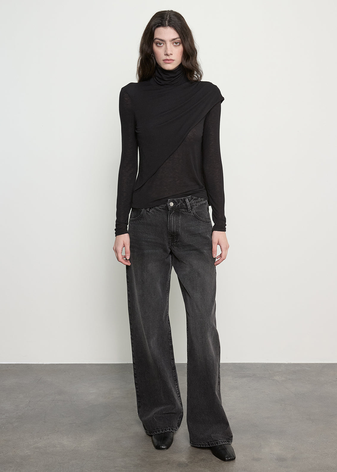 Sheer Cashmere Jersey Bandana Turtleneck | Black