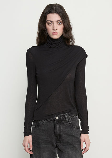 Sheer Cashmere Jersey Bandana Turtleneck | Black – Enza Costa